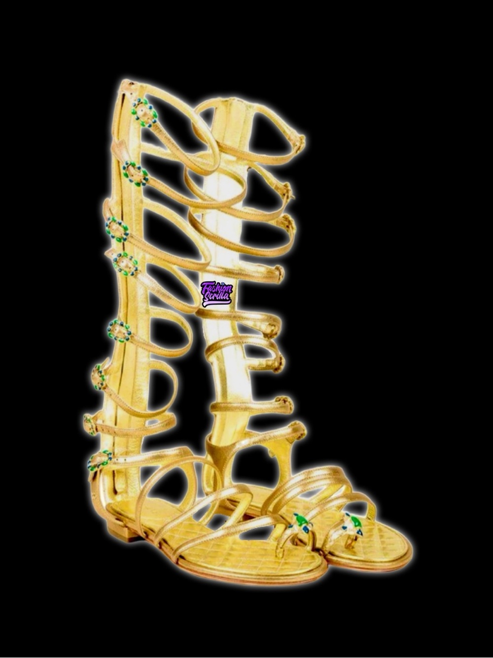 Chanel Gripoix Embellished ‘CC’ Charm Logo Gold Gladiator Leather Sandals